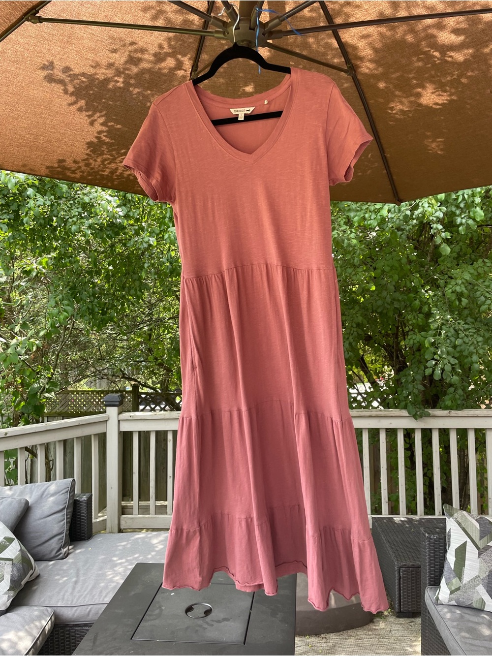Toad&Co Mauve Pink V-Neck Tiered Maxi Dress